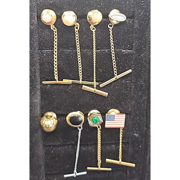 Vintage Lot Of  8 Men’s Tie Tack Pins Gold Tone / Silver Tone - Picture 1 of 11